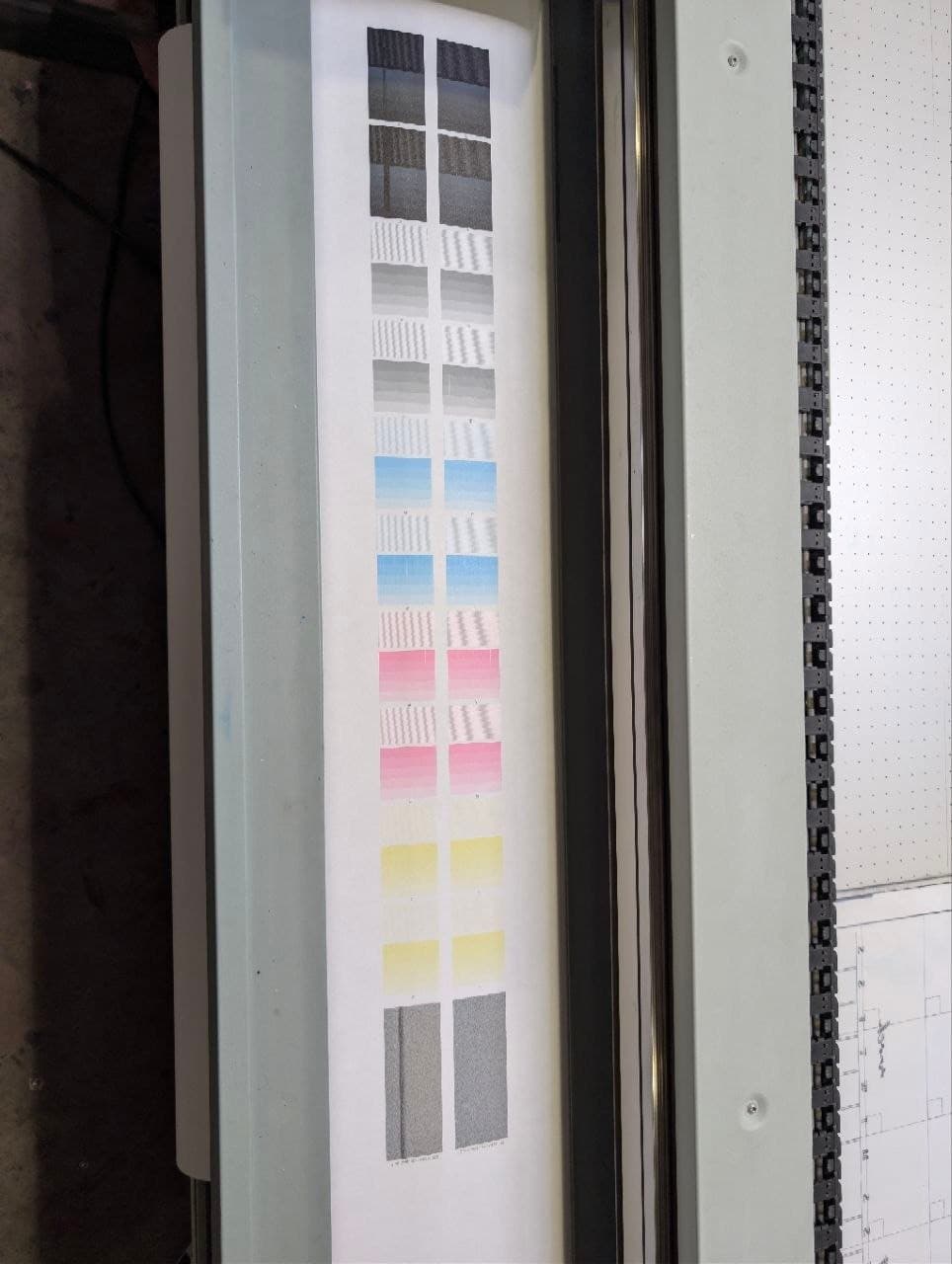 Nozzle test strip on the Arizona 2280 bed, every channel firing evenly