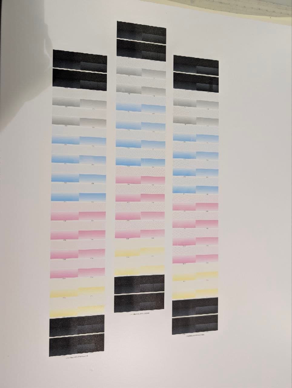 Nozzle test print from the Arizona 360 showing clean gradients in every channel
