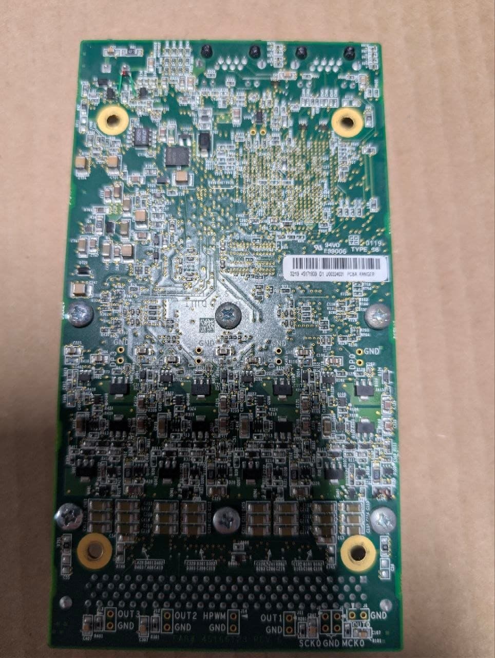 Printhead control board removed from the VUTEk H5, component side up on the bench